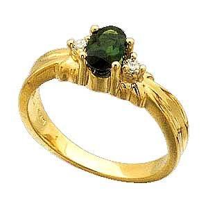 14K Yellow Gold Green Tourmaline and Diamond Ring Reg $483