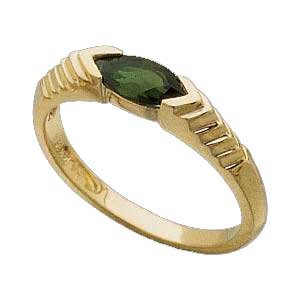 14K Yellow Gold Pyramid Sculptured Ring with Genuine Green Tourmaline Reg $299