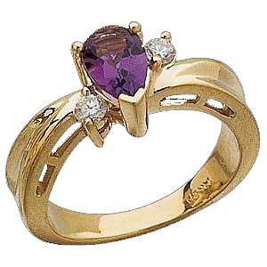 14K Gold Ring with Genuine Amethyst and Diamonds Reg $598