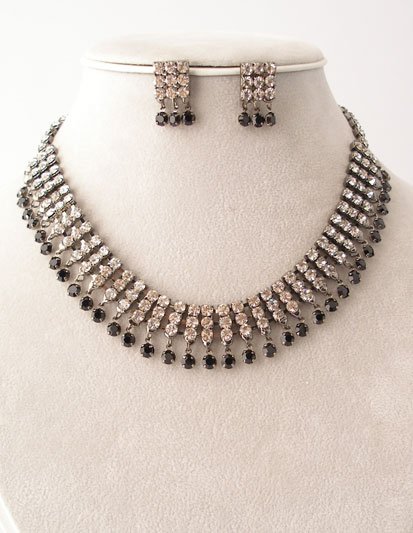 Necklace Earring Set - Clear/Jet/Pewter Reg $49.99