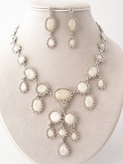 Magnificent White Simulated Opal with CZ Necklace/Earring Set Reg $89.99