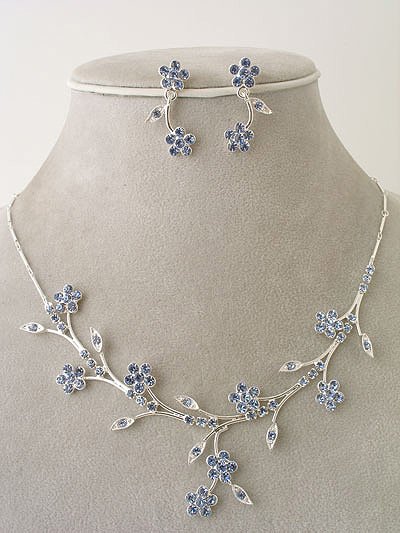 "Bridal Party" Designer Flower Necklace/Earring Set Ice Blue Reg $49.99