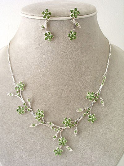 "Bridal Party" Designer Flower Necklace/Earring Set Ice Green Reg $49.99