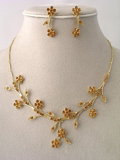 "Bridal Party" Designer Flower Necklace/Earring Set Tangerine Reg $49.99