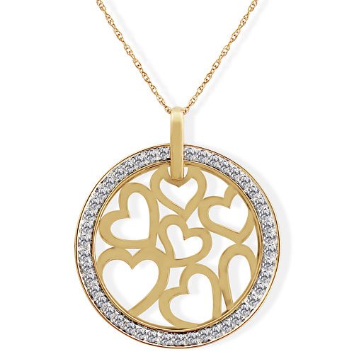 1/5 Carat Diamond "Hearts" Medallion Necklace - Yellow Gold Reg $179