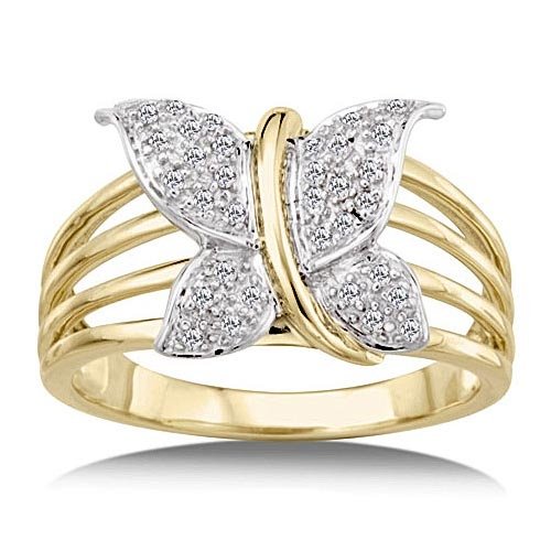 1/8 Carat Diamond Butterfly Ring - Yellow Gold Reg $199