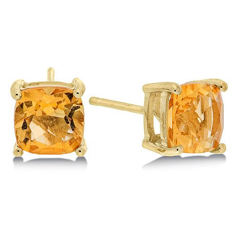 1.6 Carat Citrine Cushion Cut Stud Earrings in Yellow Gold Reg $149