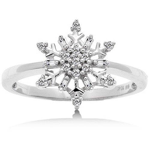 1/10 Carat Diamond Snowflake Ring in White Gold Reg $189