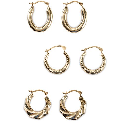 3 Pairs Gold Hoop Earring Set Reg $129