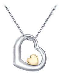 Sterling Silver and 14k Gold Double Heart Pendant