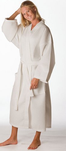 Waffle square pattern kimono bathrobe