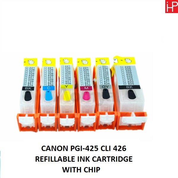 REFILLABLE CANON INK CARTRIDGE WITH CHIP PGI 425 CLI 426 BK C M Y