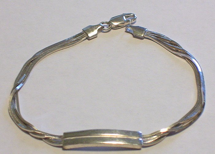 925 Silver 7.75 Inche Triple Silky Strand ID Bracelet New