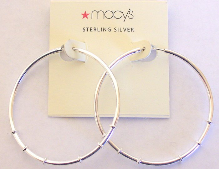 Macy's 1 3/4 Inch Thick Ridged Hoop 925 Silver Earrings New