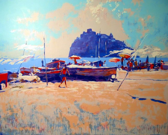 <strong>ISCHIA</strong> by Nicola Simbari <br>(Serigraph - Acrylic on Paper)