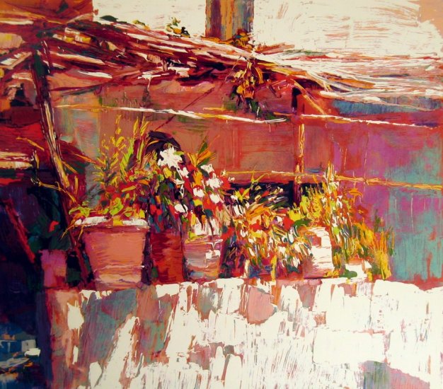 <strong>BALCONY IN AMALFI</strong> by Nicola Simbari <br>(Serigraph - Acrylic on Paper)