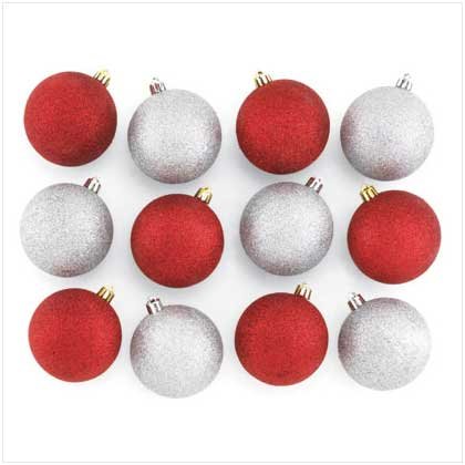 #37265 Silver and Red Glitter Ornaments