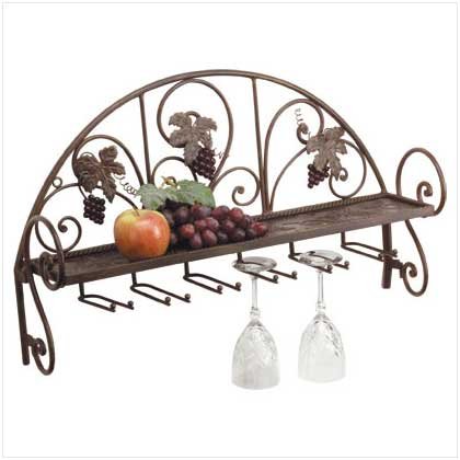 #34277 Metal and Grapes Wall Shelf/Wine Glass Holder