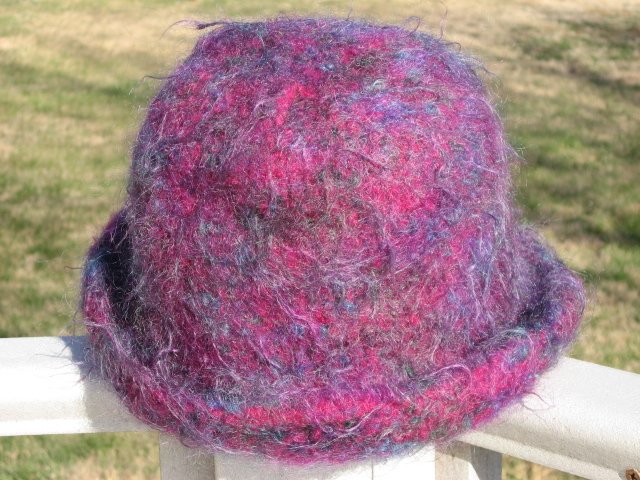 Felted Knit Hat Womens Ladies Juniors Purples Handmade by Black and White Sheep Shop