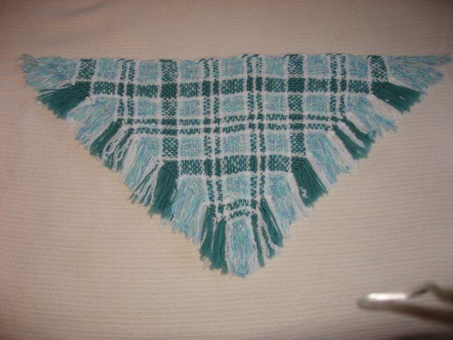 Handwoven Shawl Girls Green White Blue Plaid Handmade by Balck and White Sheep Shop