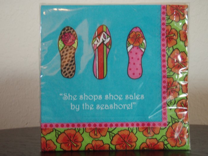 Beverage Napkins. "She Shops Shoe Sales by the Seashore!"