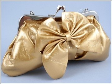 Gold Leather Clutch with Bow