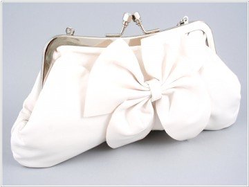 White Leather Clutch with Bow