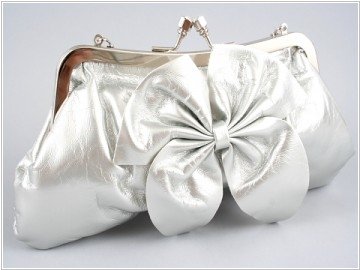 Silver Leather Clutch with Bow