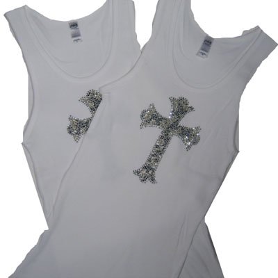 Crystal Design Fitted Tank / White with Leopard Cross