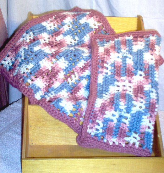 Crochet Acrylic Dishcloth Set of Two Red Heart Yarn by The Village Craftsmith