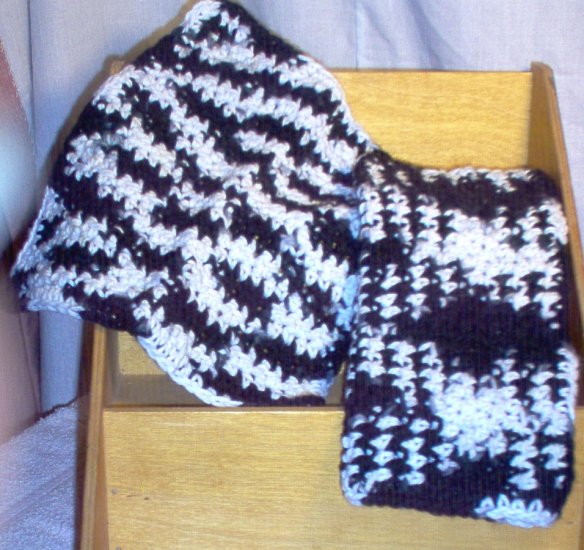 Black and White Handmade Crocheted 100% Cotton Washcloth or Dishcloth by The Village Craftsmith