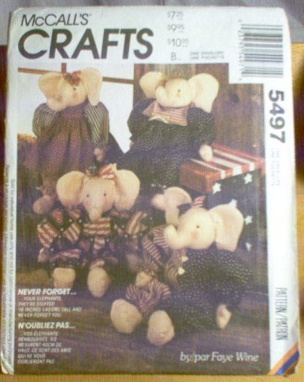 16 inch Elephant Doll McCalls Sewing Pattern 5497 Uncut Unused 1991