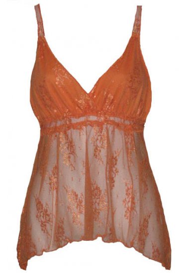 Orange Floral Lace Babydoll Top - Medium