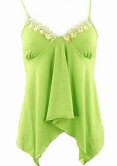 Green Lace Trim Babydoll Camisole Top - Small