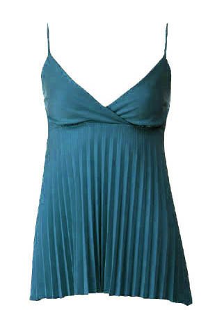 Trendy Sexy Classy Teal Pleated Camisole Babydoll Top - Large