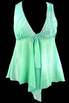 Sparkling Mint Floral Sequins Beaded Applique Babydoll Top - Small