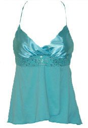 Sweet Flirty Sexy Blue Satin Stretch Sequins Top - Small
