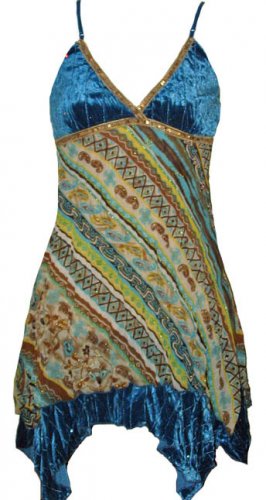 Teal Crushed Velvet Crinkle Chiffon Top - Small