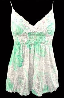 Sexy Dainty White Mint Floral Smocked Babydoll Top - Small