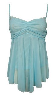 Sweet Girly Blue Mesh & Lace Babydoll Cami Top - Small