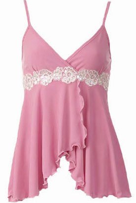 Sexy Pink Floral Lace Trim Babydoll Cami Top - Small