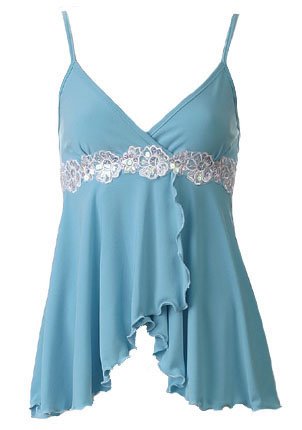 Sexy Blue Floral Lace Trim Babydoll Cam Top - Small