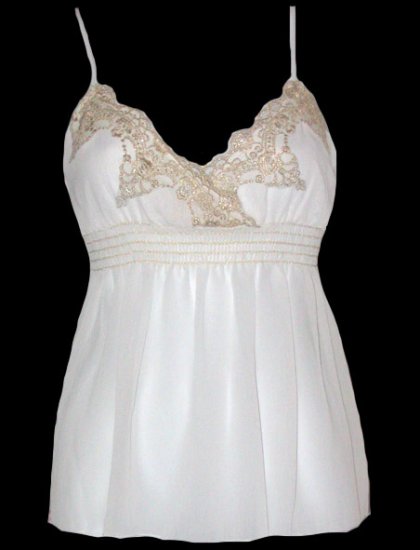 Sexy Goddess White Chiffon Gold Lace Babydoll Top - Large