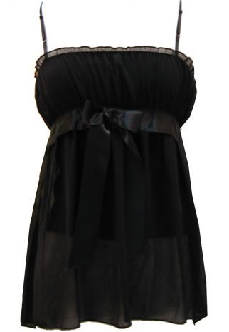 Sexy Soft Dreamy Romantic Black Chiffon Babydoll Top - Small