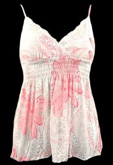 Sexy Dainty White Pink Floral Smocked Babydoll Top - Medium