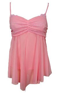 Sweet Girly Pink Mesh & Lace Babydoll Cami Top - Small