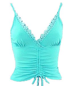 Sexy Aqua Blue Lace Sequins Beads Ruched Camisole Top - Large