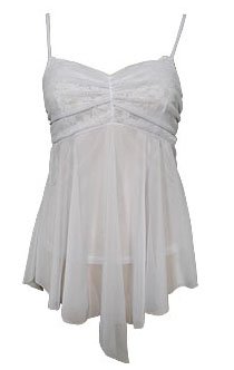 Sweet Girly White Mesh & Lace Babydoll Cami Top - Small