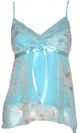 Romantic Dreamy Sexy Blue Floral Chiffon Babydoll Top - Small