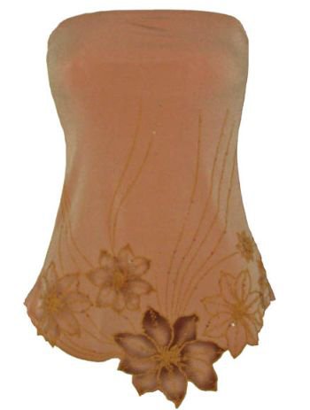 Sexy Exotic Tan Laser Cut Beaded Floral Tube Top - Large